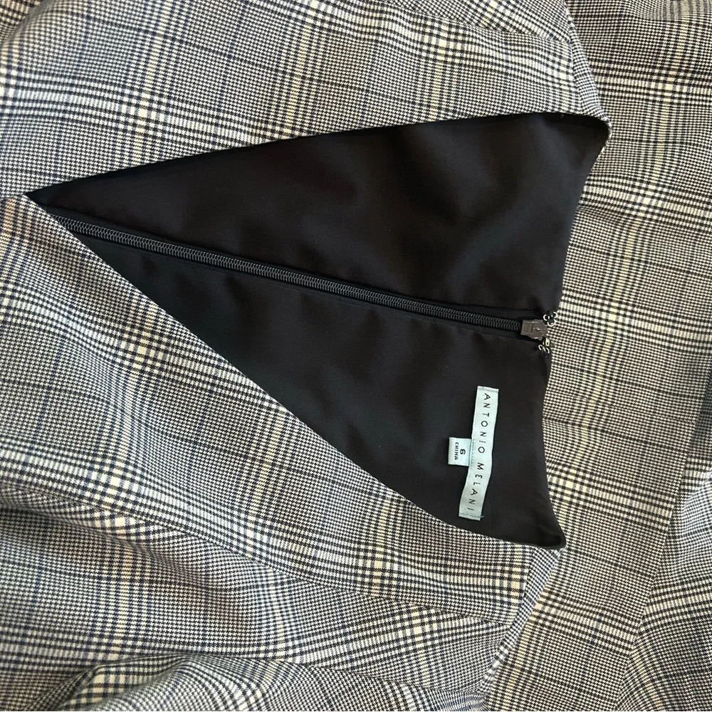 Black and Grey Gray Asymmetrical Ruffled Midi Dress Antonio Melani Dress Plaid - Picture 4 of 5